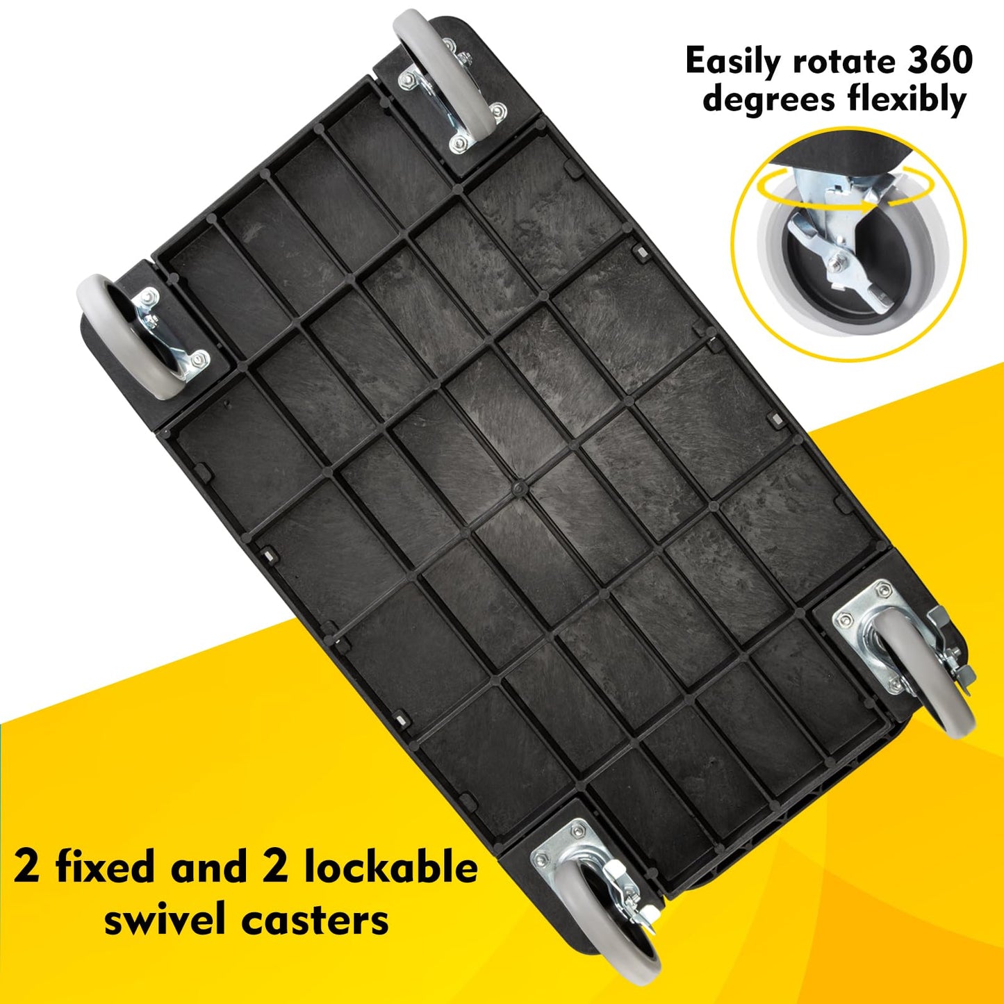 ELAFROS Heavy Duty Plastic Utility Cart Flat top 37 x 18.8 Inch - Work Cart Flat Shelves and 2 Fixed 2 Swivel Wheels Safely Holds up to 550 lbs - 2 Tier Service Cart for Warehouse,Garage, Black