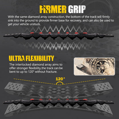 BUNKER INDUST Offroad Traction Board with Jack Base,Pair 47.24"L x 14"W Recovery Track Tire Traction Mat -Black Sand,Mud,Snow Ramps (Replaceable Dual Colors Teeth/Rugged Steel Plate) Gen 11th
