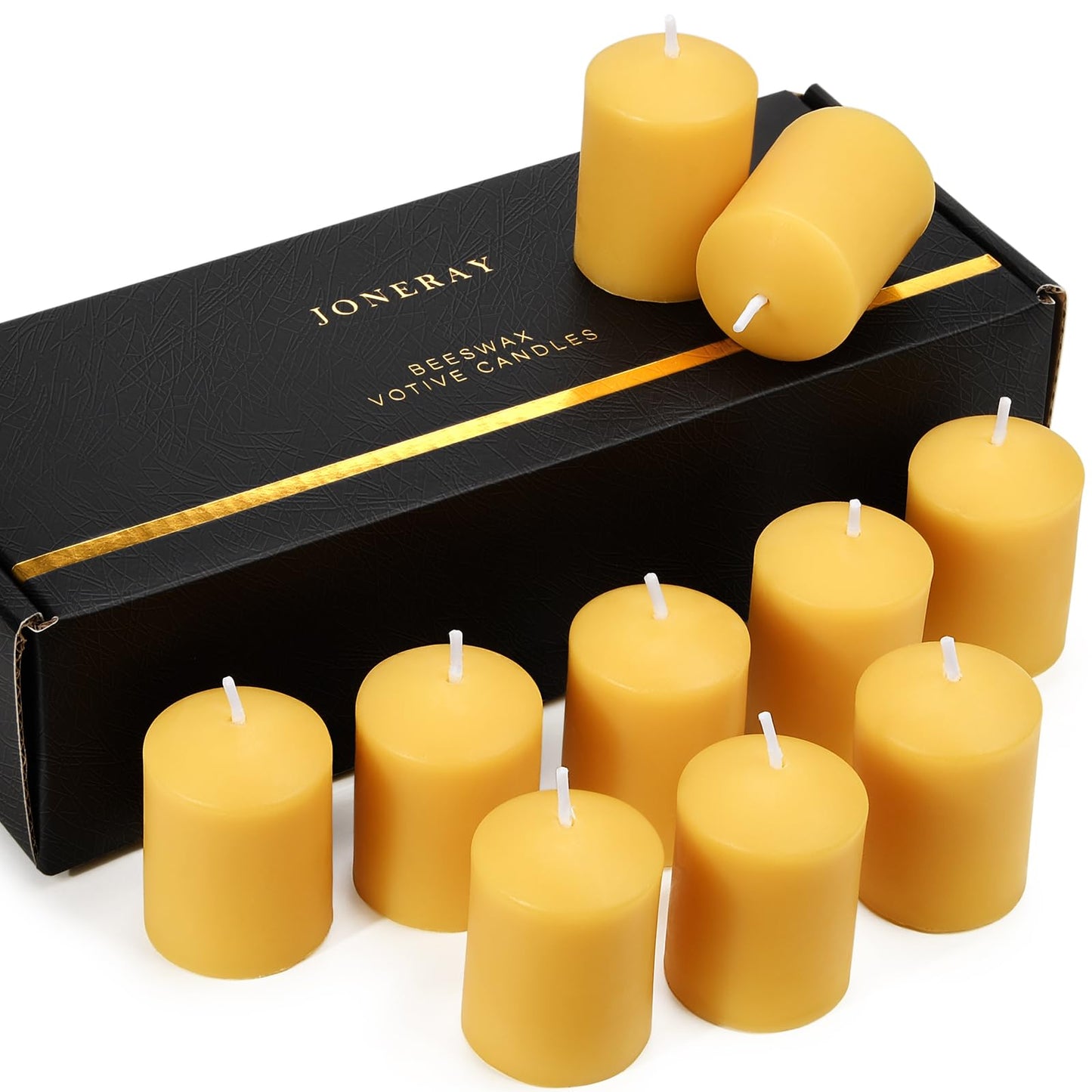 JONERAY Beeswax Votive Candles Bulk-Pack of 10, Natural Unscented Beeswax Candles - 9 Hour Burn Time