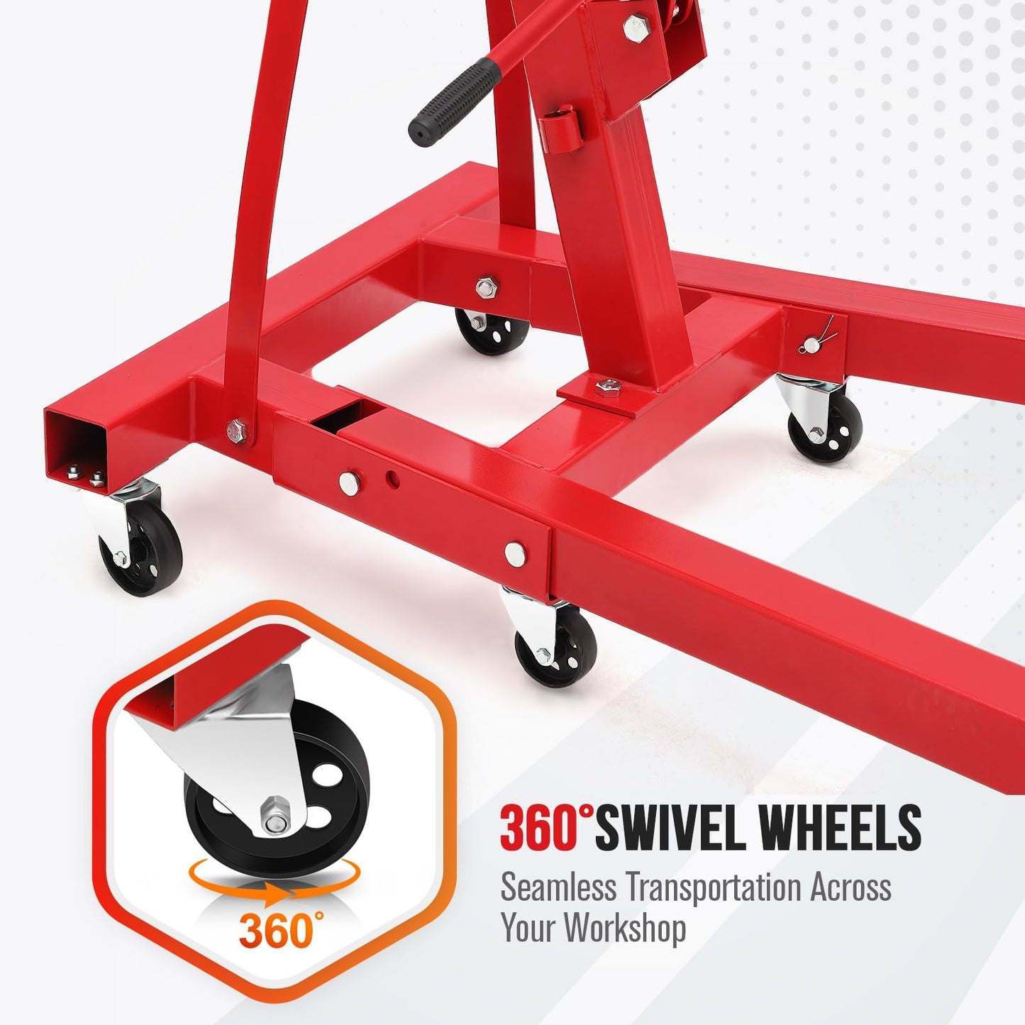 GarveeLife 2-Ton Folding Hydraulic Engine Hoist, Shop Crane with Telescopic Boom & 6 Casters, 4400 Lbs Foldable Cherry Picker Lift for Home Garage, Workshop, Warehouse, Heavy-Duty, Red