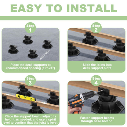 24Pack Adjustable Deck Support Pedestal, Deck Foundation Support Base for Floating Deck Platform, Deck Blocks Adjustable Deck Plastic Supports Pedestal Paver 2-3/8" to 5-1/2" by MCCKLE