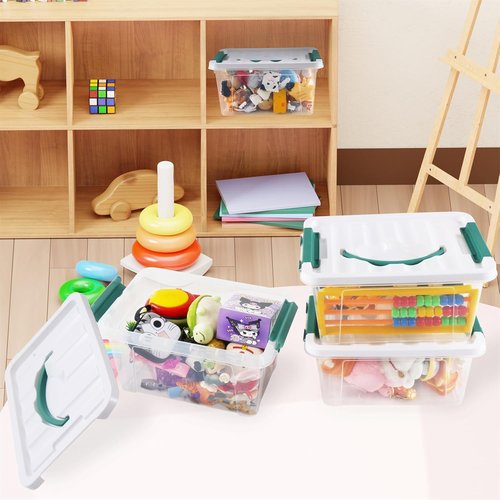Eslite 6 Quart Clear Plastic Stackable Storage Bins - Latching Box with Handle & Lid, Pack of 6