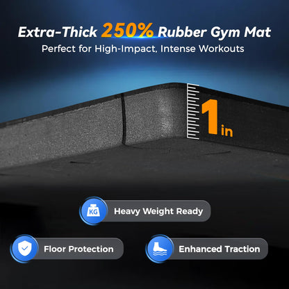 SUPERJARE 1" Extra-Thick Rubber Top Exercise Mat, Puzzle Gym Flooring for Home Gym, Gym Mat for Workout Equipment, Interlocking Floor Tiles with EVA Foam, 12 Pcs 48 Sq Ft, Black/Grey