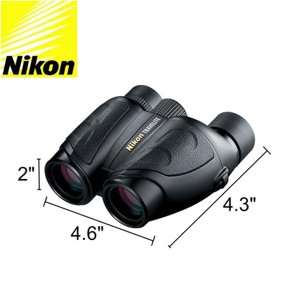 Nikon Travelite 12x25 Binoculars (7279) Travel Bundle - Black With Lens Pen, Carry Case, and Lens Cloth - High Powered Compact for Adults - Bird Watching, Hunting, Hiking