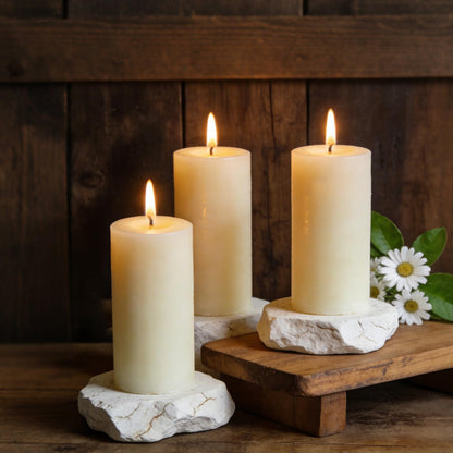 3 Pack 2 inch Wide Beeswax Pillar Candle 4 inch Tall, Smokeless and Long Lasting Natural Pure Bees Wax Candle, Unscented, Off White