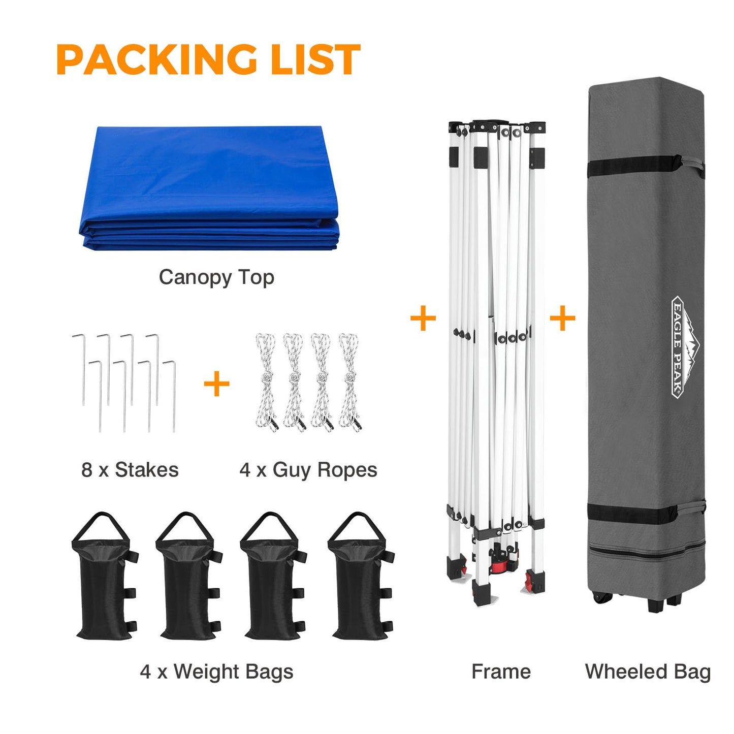 EAGLE PEAK Pop Up Canopy Tent with Wheeled Carry Bag, 8 Stakes, 4 Ropes, 4 Weight Bags, Easy Set Up Tent Canopy, 10x10 ft, 100sqft of Shade, Blue