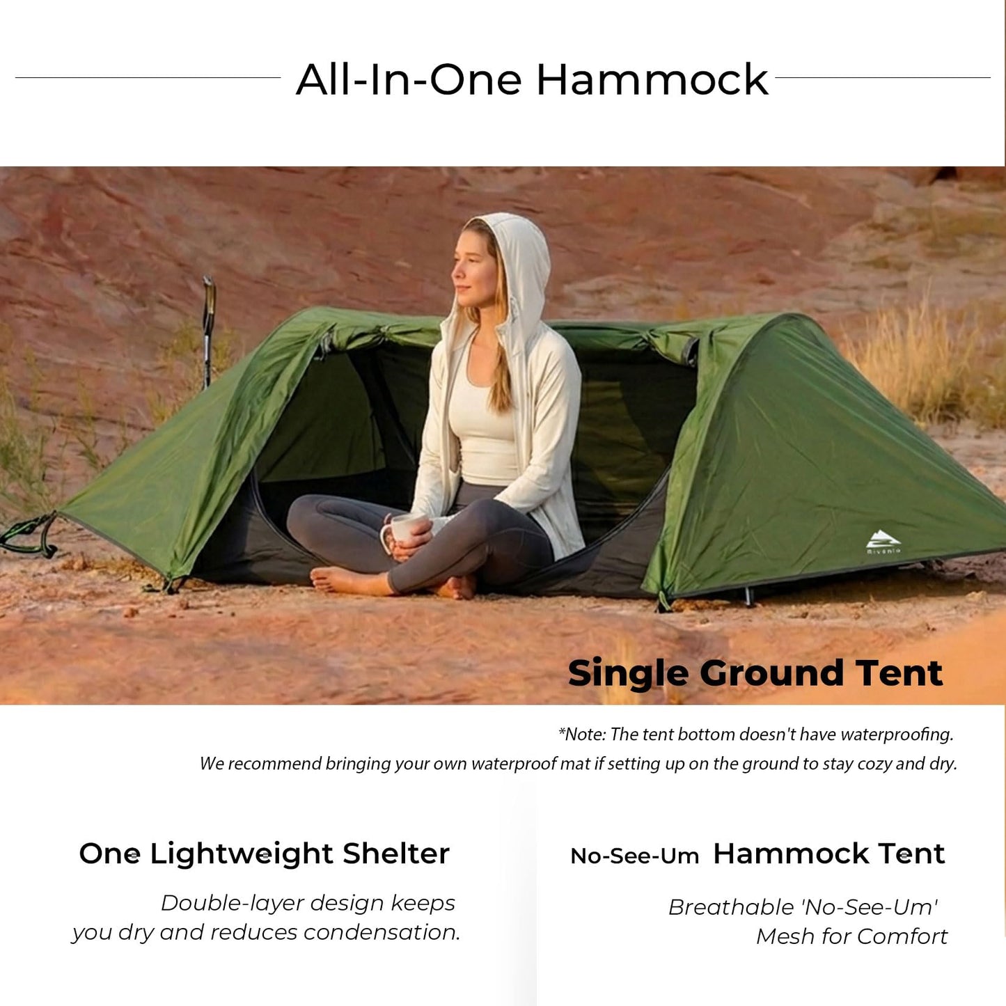 Flat Lay Camping Hammock Tent with Mosquito Net & RainFly, 3 in 1 Waterproof Lightweight Portable Sleeping Hammock Bug, Travel Outdoor Gear with Tree Strap Swing, for Hiking Patio Expedition