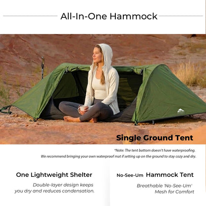Flat Lay Camping Hammock Tent with Mosquito Net & RainFly, 3 in 1 Waterproof Lightweight Portable Sleeping Hammock Bug, Travel Outdoor Gear with Tree Strap Swing, for Hiking Patio Expedition
