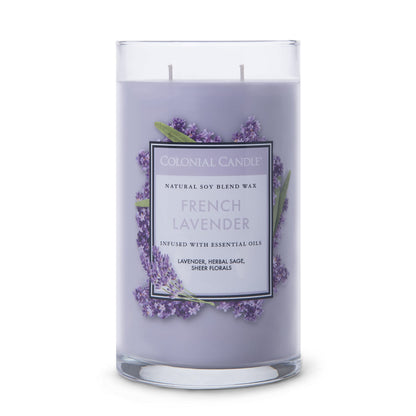 Colonial Candle French Lavender Scented Jar Candle, Classic Cylinders Collection, 2 Wick, Purple, 19 oz - Up to 120 Hours Burn