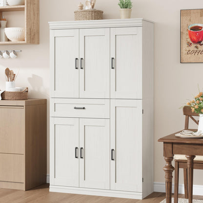Garvee 70" Tall Kitchen Pantry Storage Cabinet, Modern Kitchen Hutch Cabinet with Doors and Shelves, Freestanding Food Pantry with Large Storage Drawer for Dining Room and Household Organization