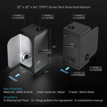TopoGrow Grow Tent Complete Kit 300W LED Grow Light Full-Spectrum Indoor Hydroponics 32"X32"X63" Grow Tent 4" Ventilation Kit with Hangers,Hygrometer, Shear, Timer,Trellis Netting Full Setup