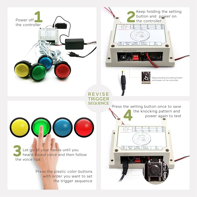 Escape Room Props 5 Colors Buttons Mechanism Press It In Order To Control 12V Magnet Lock For Exit Game Owner Player Adventurer (8 Buttons No Audio)