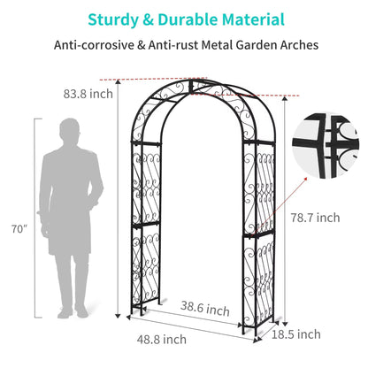 SCENDOR 48.8" W x 83.8" H Garden Arch, Black Sturdy Metal Iron Arbor, Courtyard Cast Trellis for Various Climbing Plant, Outdoor European-Style Archway Wedding Ceremony Party