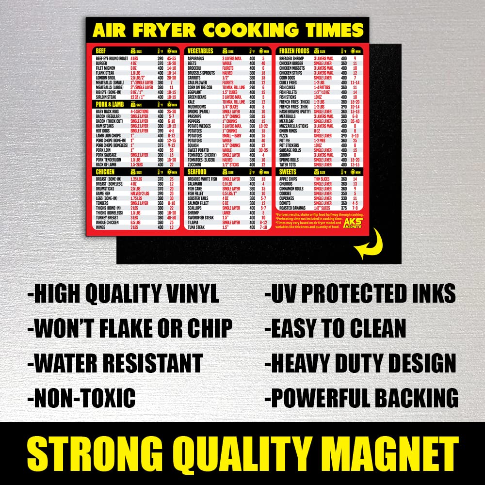 Air Fryer Magnetic Cheat Sheet - Large Print Easy to Read Airfryer Accessory - Air Fryer Cooking Times Chart Magnet, Airfry Cookbook Guide, Kitchen Cheat Sheet, Airfryer Oven Accessories 2025 (Red)