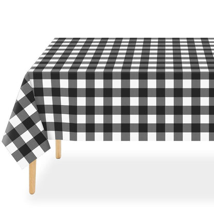 QIKSION Black Gingham Tablecloth Disposable 12 Pack, 54 x 108 Inch Black and White Checkered Table Cloth for Picnic, Outdoor BBQ Decorations, Birthday Party Supplies, Rectangle, Plastic Table Cover