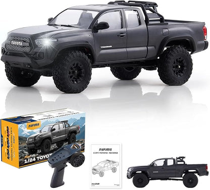 FMS FCX24 TOYOTA TACOMA 1/24 RC Crawler 4x4 RC Truck Crawler Official Licensed Scale RC Rock Crawler with 2-Speed Transmission High Torque Motor All-Metal Bearings RTR RC Car for Adults (GRAY)