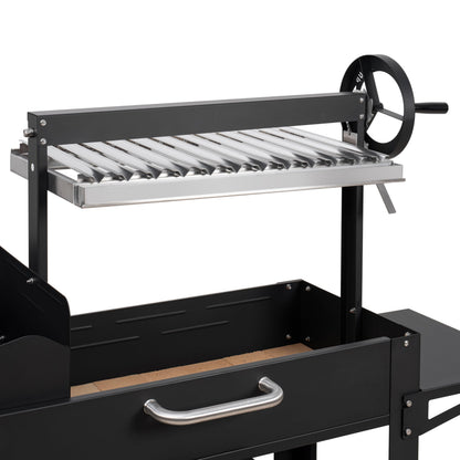 KoolMore 54 in. Charcoal BBQ Grill, Santa Maria Argentine Outdoor Grill with Interchangeable V Grates, Large Barbecue Grill for Outdoor Cooking, Black