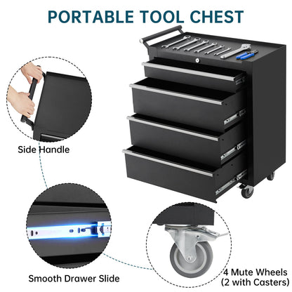 ActiveTrail 4-Drawer Rolling Tool Chest Cabinet,Portable Tool Storage Cart with Smooth Wheels,Lockable Toolbox Organizer with Drawer Liners,Heavy-Duty Steel Tool Cabinet for Garage and Workshop Use