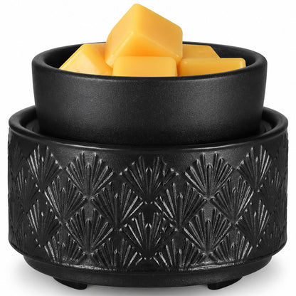Mocosa Ceramic Wax Warmer Wax Melt Warmer for Scented Wax 3-1 Electric Candle Warmer Home Fragrance Wax Burner Perfect Christmas Gifts for Mom Women(Black-Fan Shaped)