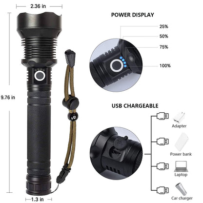 Lylting Rechargeable LED Flashlights High Lumens, 90,000 Lumens Super Bright Flashlight with 5 Modes & Waterproof, Powerful Handheld Flashlight for Camping Emergencies