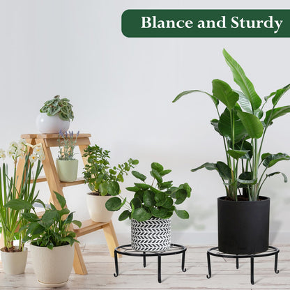 Beeveer 4 Pcs 12 Inch Black Metal Plant Stands for Indoor Outdoor Heavy Duty Pot Potted Stand Holder Iron Circle Plant Shelf Rustproof Risers Round Supports Rack for Home Garden Planter Display
