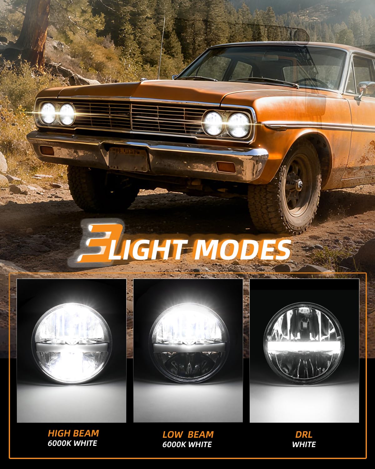 CO LIGHT 5 3/4 5.75 Inch Round LED Headlights DOT Approved Hi/Lo Beam Projector Halo Ring Plug & Play Waterproof 12V 24V for Classic Car Motorcycle Truck Pickup