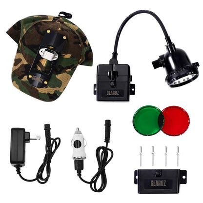 GearOZ 10W Coon Hunting Lights Headlamp for Coyotes Hog Predators, 4 Lighting Modes, IPX5 Waterproof Camping Hiking Fishing Headlamp Rechargeable 400 Lumens Bright Headlight with Hunting Cap