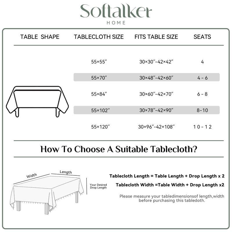 Softalker Outdoor Tablecloth Rectangle, Waterproof Linen Cotton Farmhouse Table Cloths with Tassel, Heavy Weight Wrinkle Free Boho Table Cover for Picnic Camping Dining - 55 x 70 Inch, Coffee Lines
