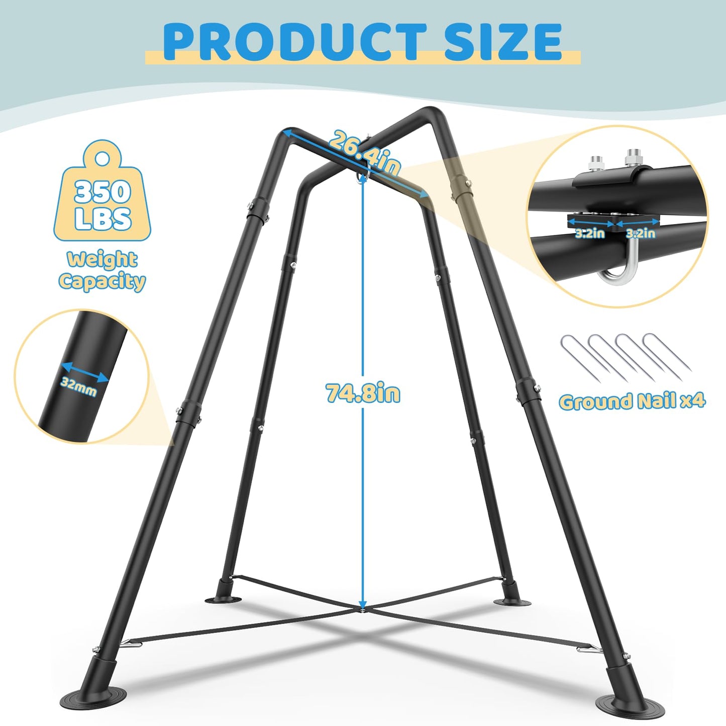 Heavy Duty Swing Frame, 330LBS Metal Swing Stand for Kids and Adults, Fits for Most Swings - for Indoor and Outdoor Use, Black(Saucer Swing NOT Included)