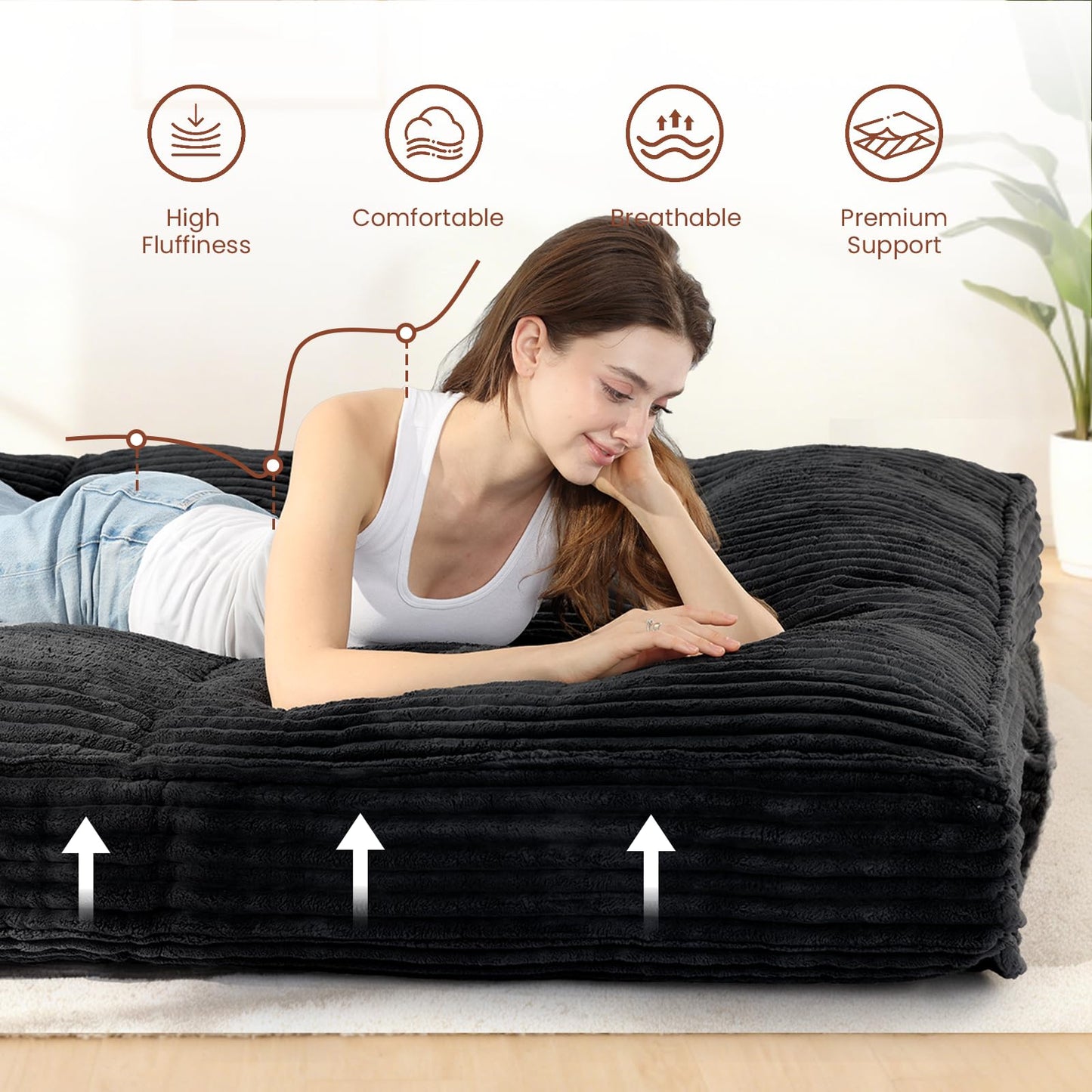 feliz home 10" Futon Mattress Full Size,Futons Sofa Couch Bed with Straps, Thick Corduroy Floor Mattress for Adults, Roll Up Folding Mattress Shredded Foam Filling, Medium Firm(Frame Not Included)