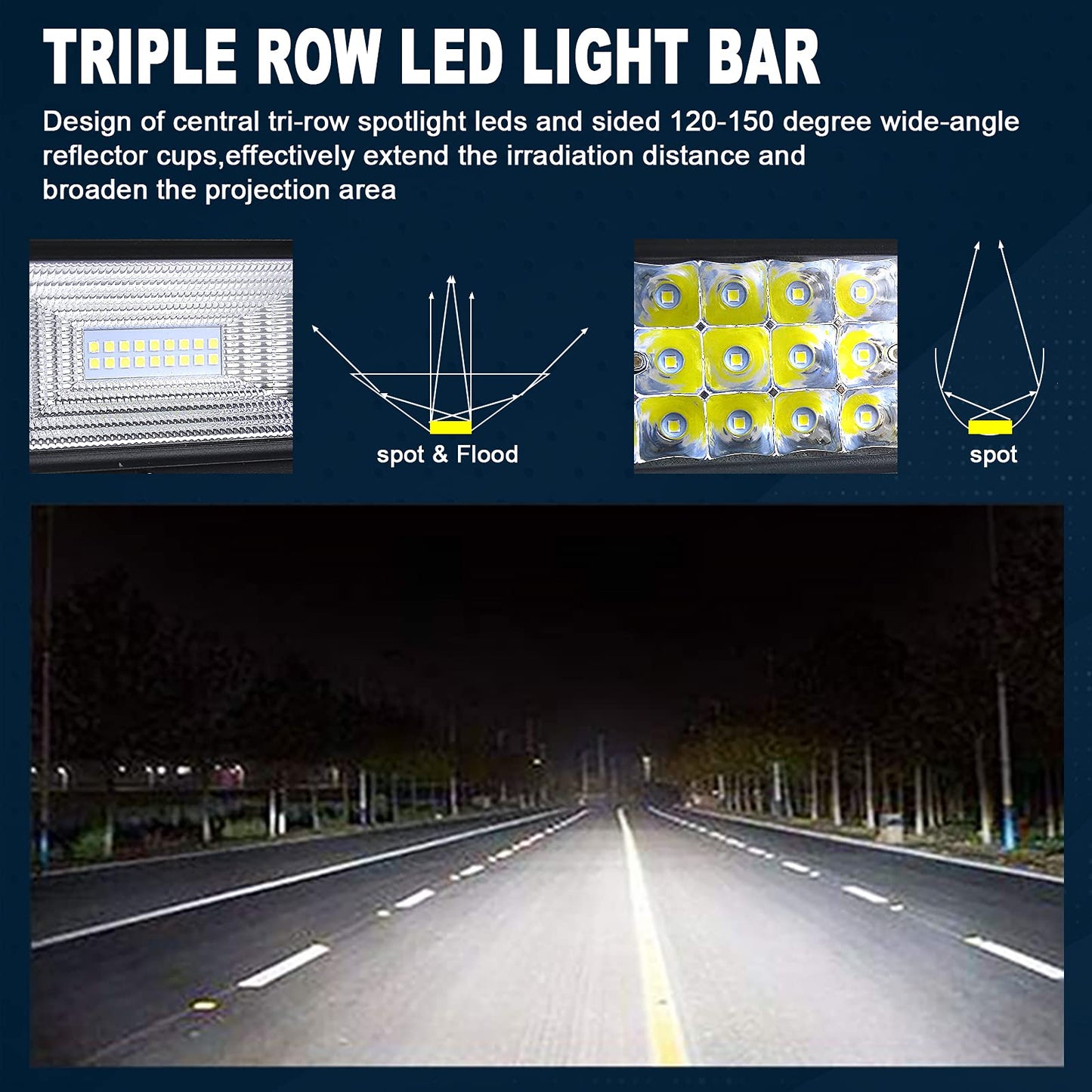 SKYWORLD 42" Curved Off Road LED Light Bar, 540W Triple Row Flood/Spot Combo Beam with 2 Magnetic Mounts & Wiring Harness Kit - 12V/24V for Trucks, SUVs, UTV, ATV, Tractors, Trailers, 6000K White