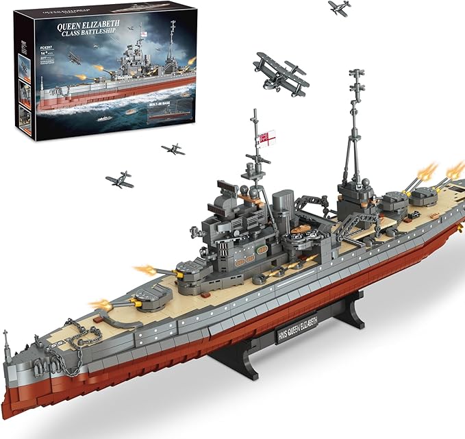 WW2 Military Queen Elizabeth Battleship Building Set Large-Sized Warship A Gift Compatible with Lego et for Adult Collection(2277 Pcs)
