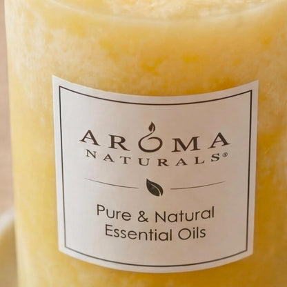 Aroma Naturals Essential Oil Orange and Lemongrass Scented Pillar Candle, Ambiance, 2.5 inch x 4 inch, Yellow