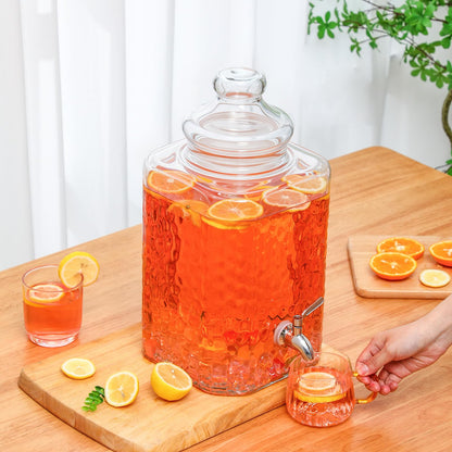 Honeydak 2.6 Gallon Glass Beverage Dispenser with Stand Stainless Steel Spigot Glass Lid Clear Iced Juice Container Leakproof Drink Dispenser Countertop Lemonade Water Jar for Wedding Party (2 Pack)