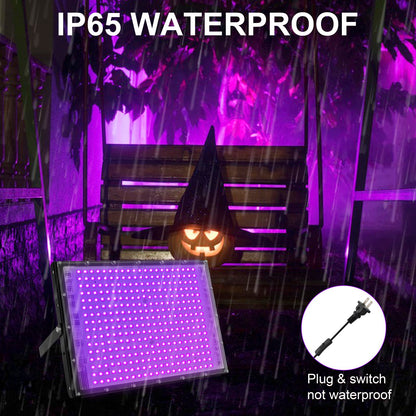 Waygor 300W LED Black Lights for Glow Party, Black Light Flood Light IP65 Waterproof 395nm UV Blacklight Floodlight Purple Black Light Spotlight Fluorescent UV Light Lamp for Halloween Decor (4 Pack)