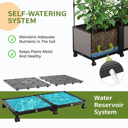 UrGROWA Raised Garden Bed Planter Box with Trellis, 72.8'' Tomato Planters for Climbing Plants Vegetable Vine Flowers Outdoor Patio Tomato Cage, Self Watering Planter with Wheels