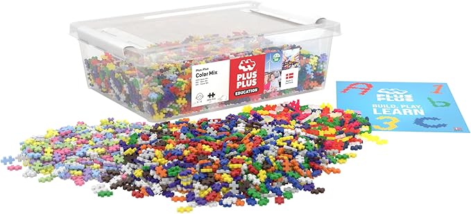 PLUS PLUS - Open Play Set - 3600 Piece in Storage Tub - Basic Neon and Pastel Mix - Construction Building Stem Toy Interlocking Mini Puzzle Blocks for Kids