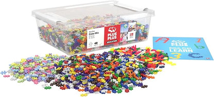 PLUS PLUS - Open Play Set - 3600 Piece in Storage Tub - Basic Neon and Pastel Mix - Construction Building Stem Toy Interlocking Mini Puzzle Blocks for Kids