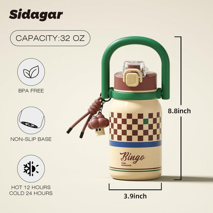 Sidagar 32 oz Insulated Water Bottle for Women with Straw & Handle, 316L Medical Grade Stainless Steel Vacuum Tumbler, Beach Vacation Essentials, Aesthetic Fashion Gift for Her, Preppy Cream Yellow