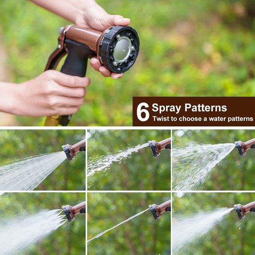 FANHAO Heavy Duty Metal Garden Hose Nozzle - 6 Spray Patterns for Efficient Watering | Ideal for Lawn, Plants, Cars & Pets