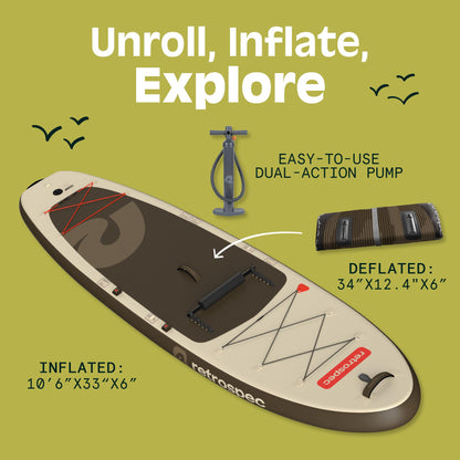 Retrospec Weekender Plus 10'6" Inflatable Paddle Board - Lake Essentials iSUP Bundle with Carrying Case, Adjustable Paddle, Pump & Fins - Stable Double-Layer PVC Design for All Skill Levels