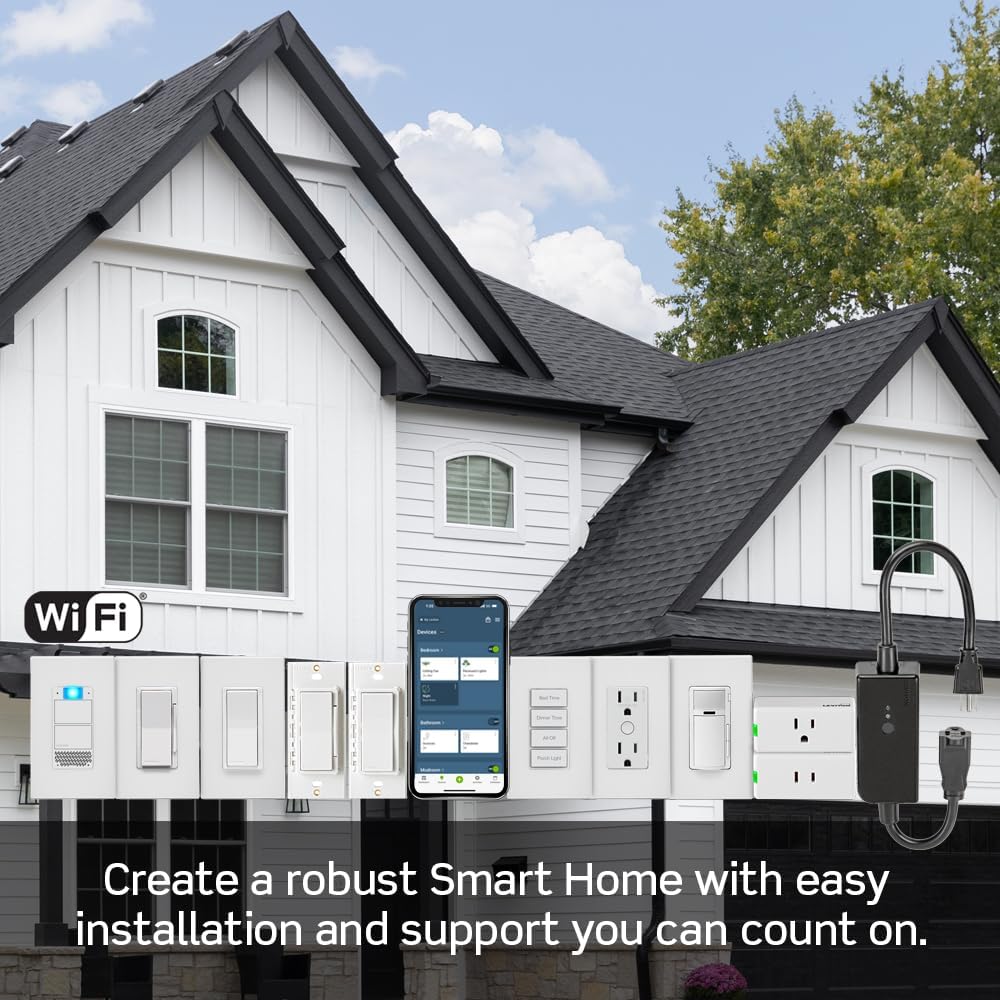 Leviton Decora Smart Switch, Wi-Fi 2nd Gen, Neutral Wire Required, Works with Matter, My Leviton, Alexa, Google Assistant, Apple Home/Siri & Wired or Wire-Free 3-Way, D215S-2RW, White