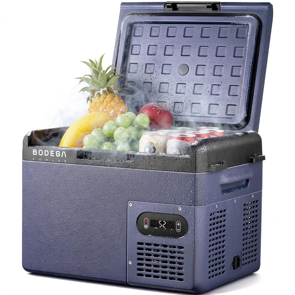BODEGA 12 volt Car Refrigerator – 16QT Portable， Low Noise, Fast Cooling with LED Display, Multiple Charging Options, Energy-Efficient for Road Trips & Outdoor Adventures