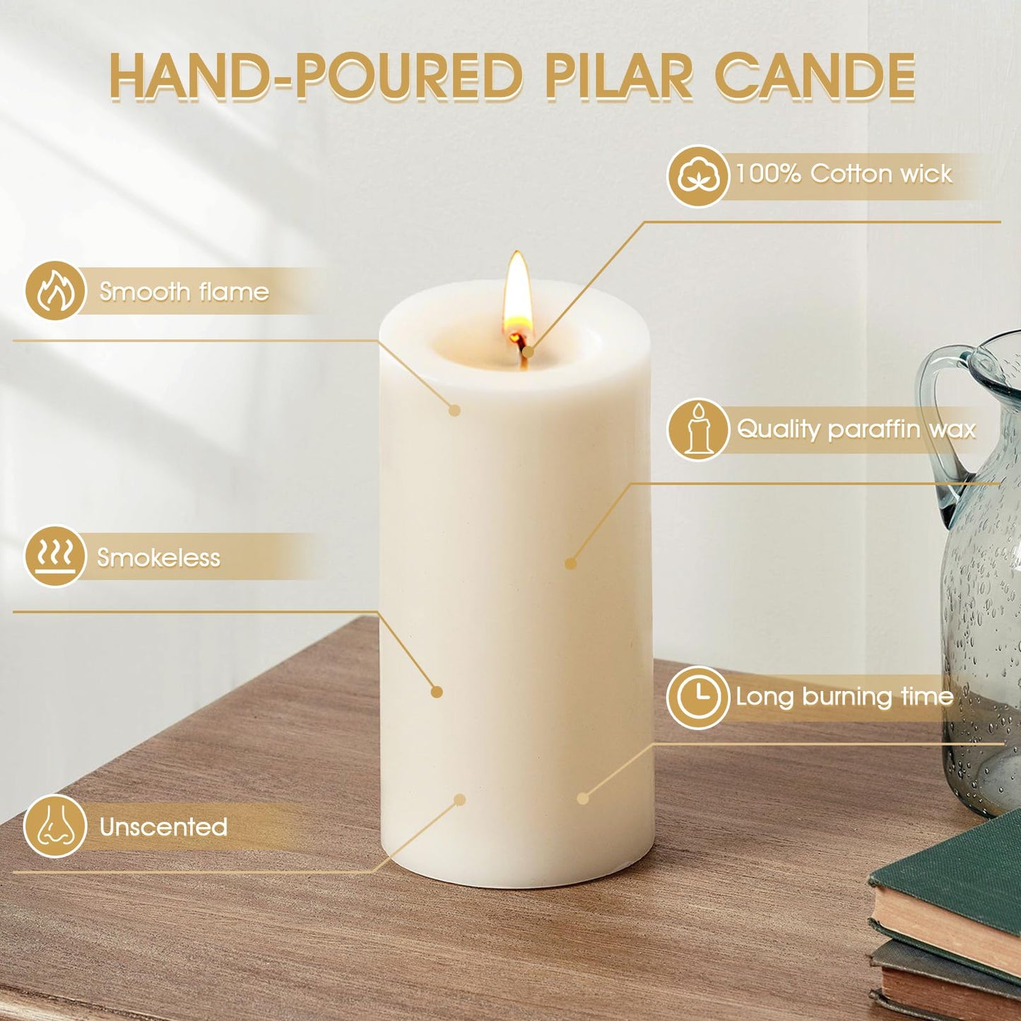 Uscented Pillar Candles, Ivory Pillar Candle Set of 4, 3 x 6 Inch Dripless and Smokeless Large Pillar Candles for Dinner Table, Christmas and Home Decor 45 Hours Long Burning Time