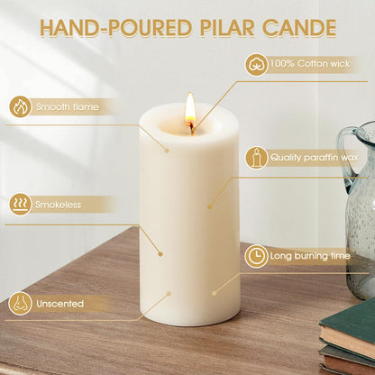 Uscented Pillar Candles, Ivory Pillar Candle Set of 4, 3 x 6 Inch Dripless and Smokeless Large Pillar Candles for Dinner Table, Christmas and Home Decor 45 Hours Long Burning Time