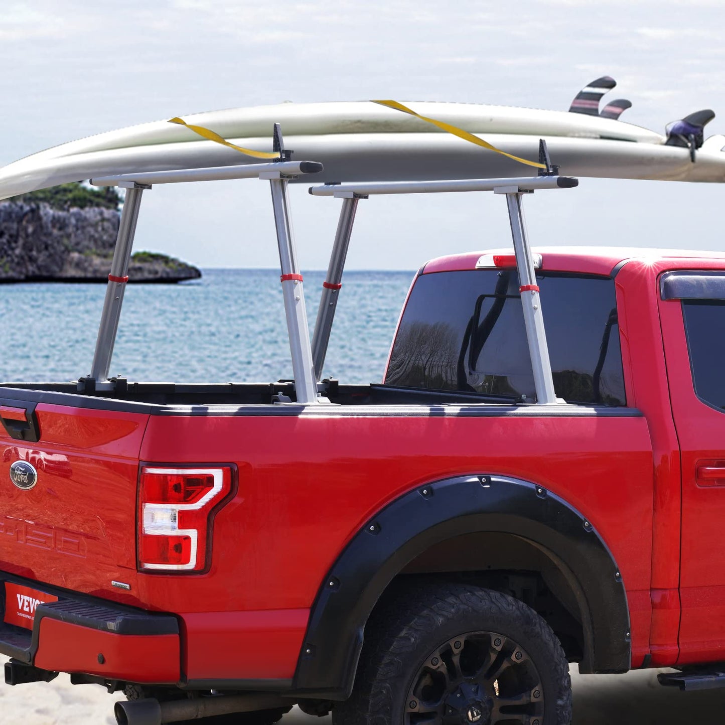 VEVOR Truck Rack with 8 Non-Drilling C-Clamps, 19-34in Adjustable Height Aluminum Ladder Rack for Truck, 800 lbs Capacity Heavy Duty Truck Bed Rack Two-Bar Set for Kayak, Surfboard, Lumber, Ladder
