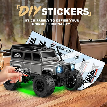 1:64 Scale Mini RC Crawler with Gyro Full Proportional RTR 2.4Ghz Remote Control Truck with RGB Lights (E88-Blue)