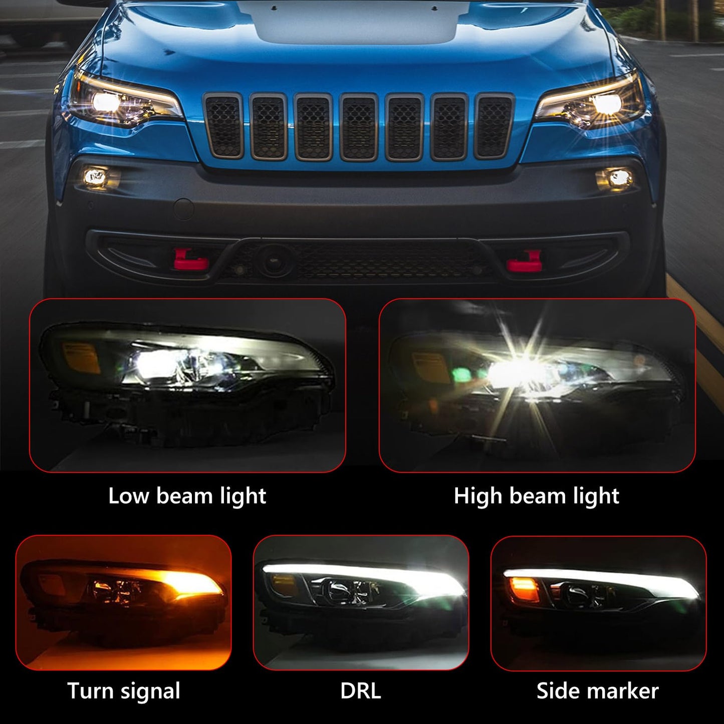 Huray HID Headlight Assembly for Jeep Cherokee 2019-2023 [Only for Xenon Type] OE Head Lamp Replacement Passenger Side