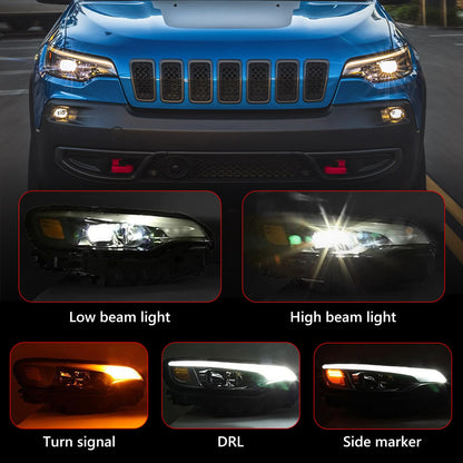 Huray HID Headlight Assembly for Jeep Cherokee 2019-2023 [Only for Xenon Type] OE Head Lamp Replacement Passenger Side