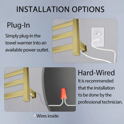 XBVV Towel Warmer Rack for Bathroom with Timer/Fahrenheit Temperature Control Wall Mounted Electric Heated 10 Bar Rail Plug-in or Hardwired Keep Bath Shower Towel Warming (Brushed Gold)